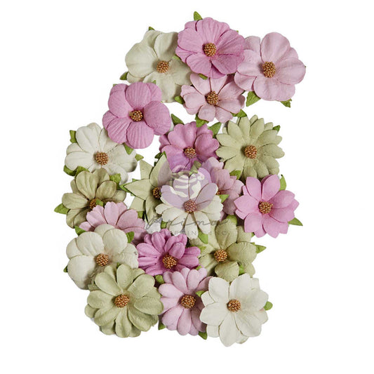 Prima Marketing, Paper Flowers, Serene Petals Collection, Morning Hush, Pink, Green, 20 pcs Scrapbooking, Mixed Media, Crafts, 677084