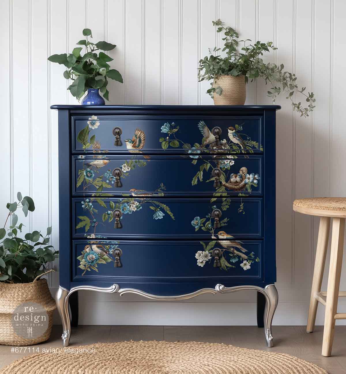 Re-Design with Prima, Rub on Decor Transfers, Aviary Elegance, total sheet size 24″x35″, cut into 4 sheets, Large Transfer, Birds, Blossoms