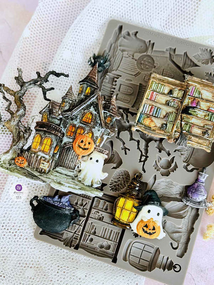 Re-Design with Prima Silicone Mould, Halloween, Bewitched, Haunted House, Decorations, Mold, 5″X8″, Craft Supplies, Food Safe