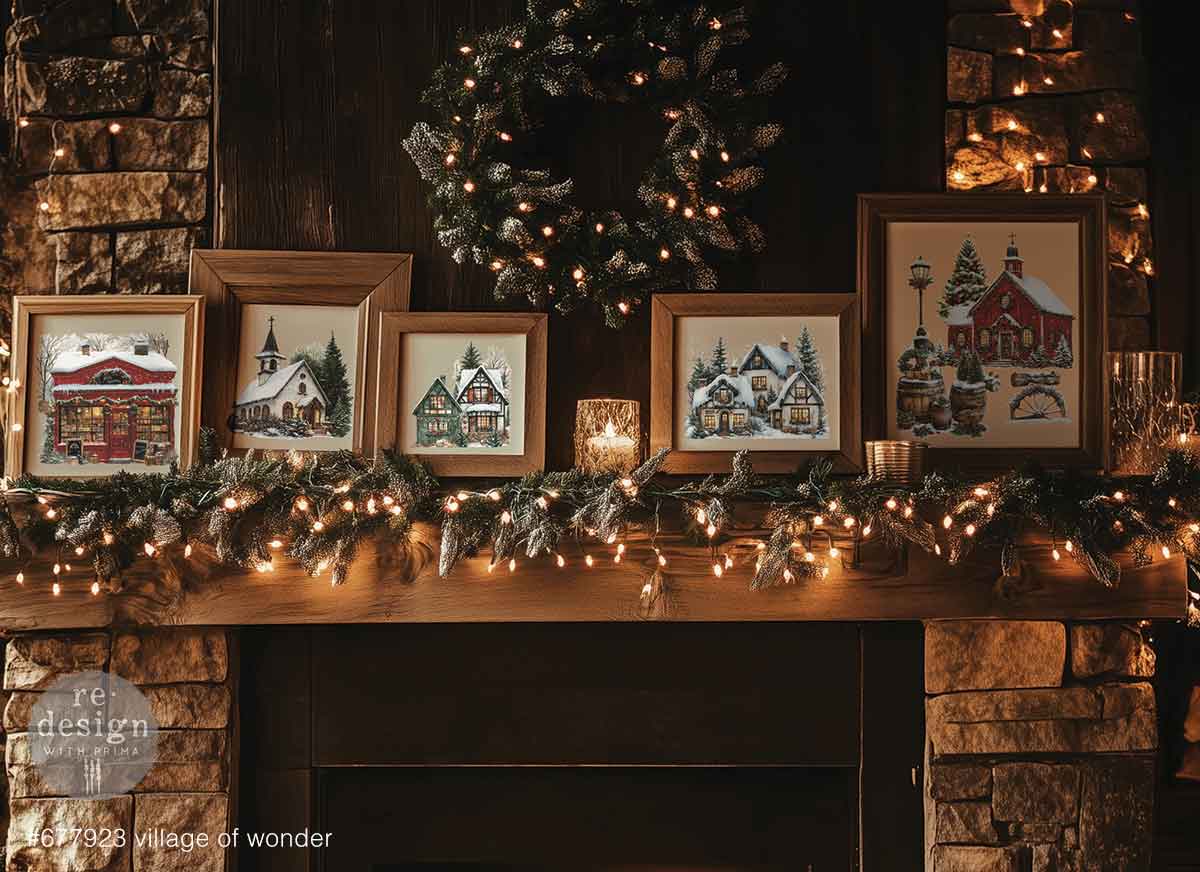 Re-Design with Prima, Middy Transfers, Christmas, Village of Wonder, Holiday Town, Rub on Transfers, 2025 Q3, 3 + 1 bonus sheets, 8.5″x11″