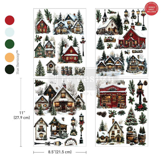 Re-Design with Prima, Middy Transfers, Christmas, Village of Wonder, Holiday Town, Rub on Transfers, 2025 Q3, 3 + 1 bonus sheets, 8.5″x11″