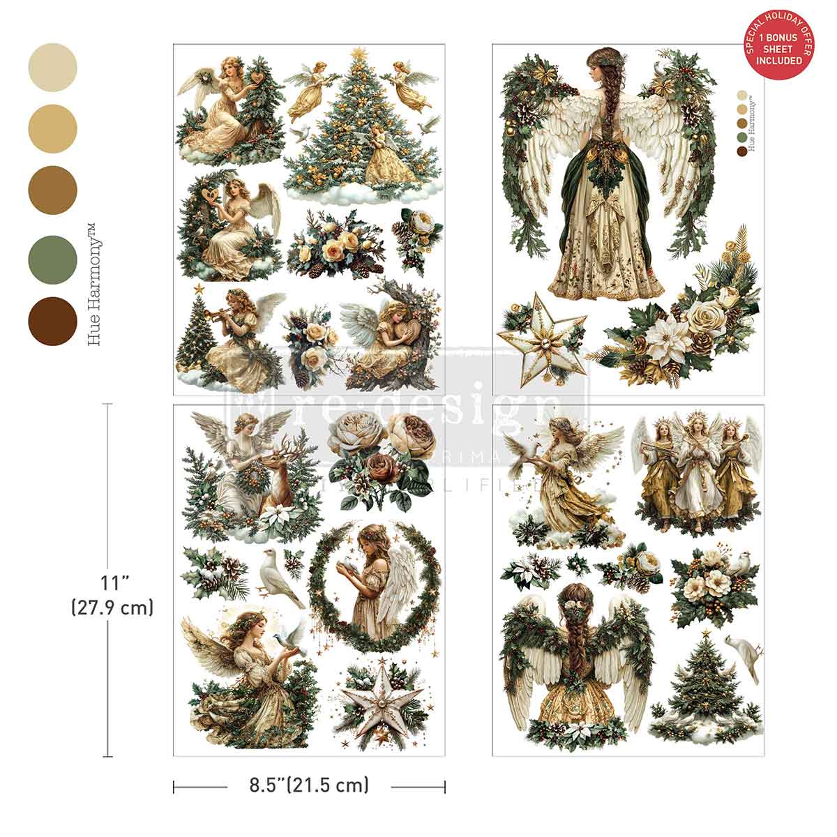 Re-Design with Prima, Middy Transfers, Heavenly Wings, Angels, Christmas, 3 sheets, 3 sheet, Golden Trumpets, Florals, Gowns, 8.5″x11″