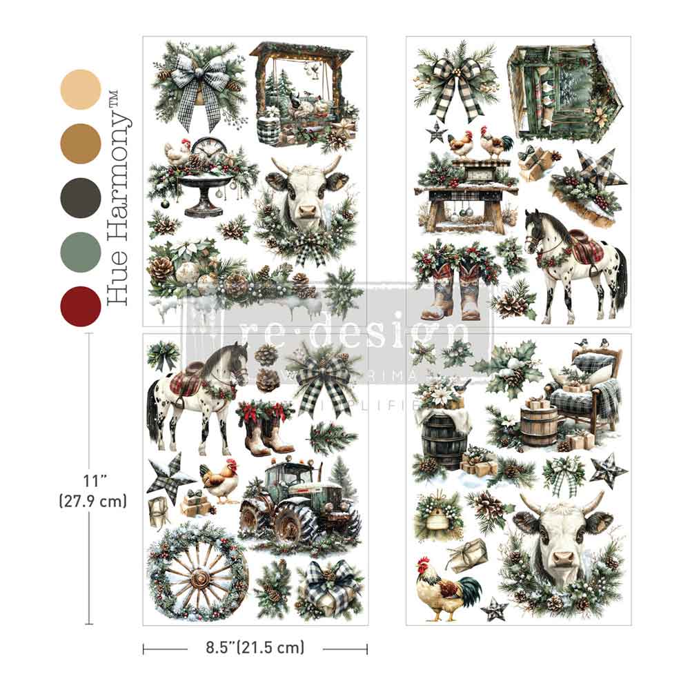 Re-Design with Prima, Middy Plus Transfers, Rustic Noel, Christmas, Farm Animals, Farmhouse, 3 sheets + 1 bonus sheet, 8.5″x11