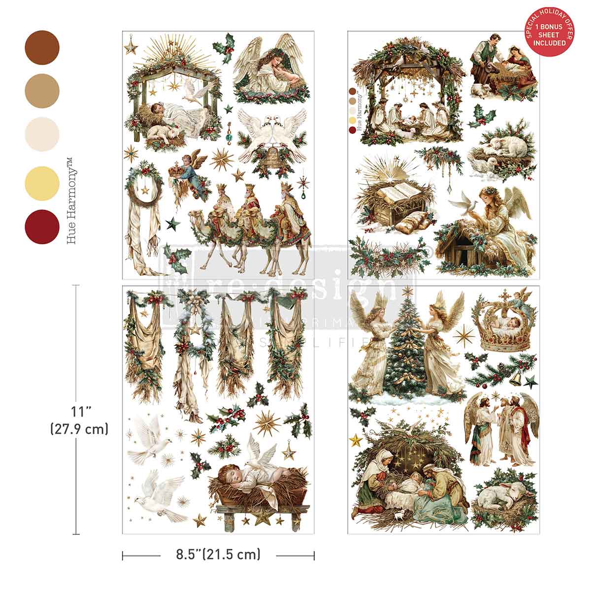 Re-Design with Prima, Middy Transfers, Sacred Night, Christmas, Nativity, Angels, Doves, Stars, Greenery, 3 sheet, 8.5″x11″