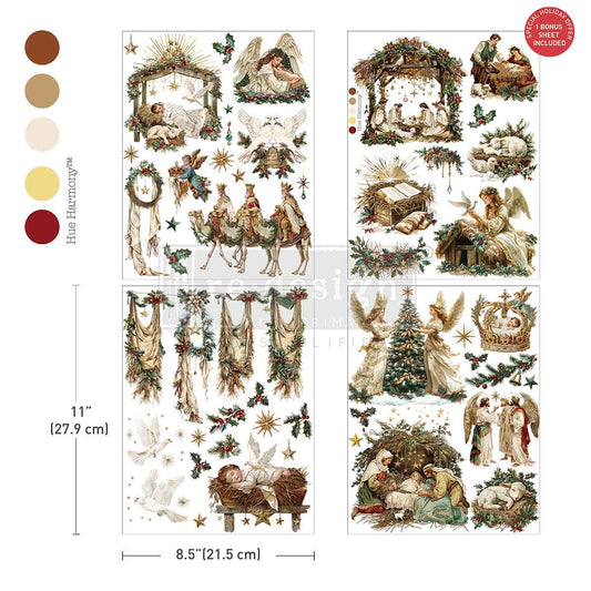 Re-Design with Prima, Middy Transfers, Sacred Night, Christmas, Nativity, Angels, Doves, Stars, Greenery, 3 sheet, 8.5″x11″