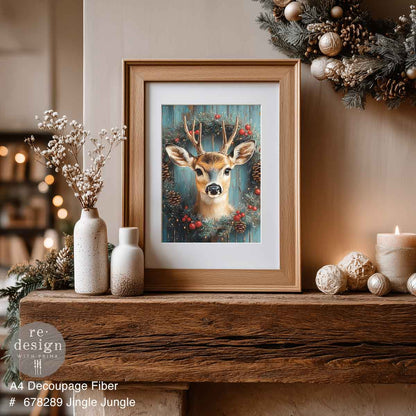 Re-Design with Prima, Decoupage Fiber Paper, Christmas, Jingle-Jingle, Reindeer, Holiday Wreath, A4, 8.27″x11.69″, 2025 Q4 Re-Design with Prima