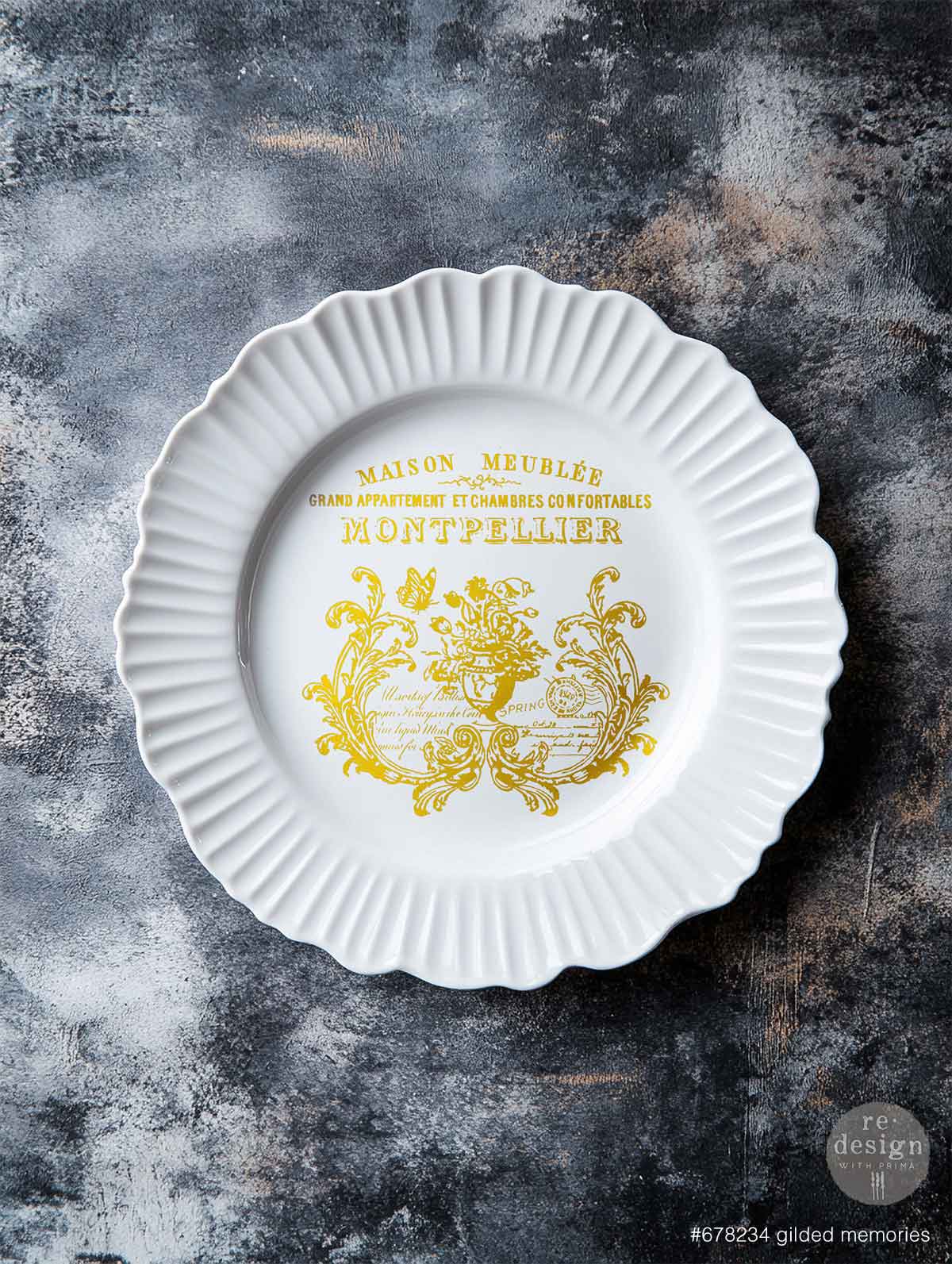 Re-Design with Prima, H2O Transfers Gold, Gilded Memories, 2 sheets, 8.5″x11″, Metallic, Rub on Transfers, Parisian, Typography, Crests