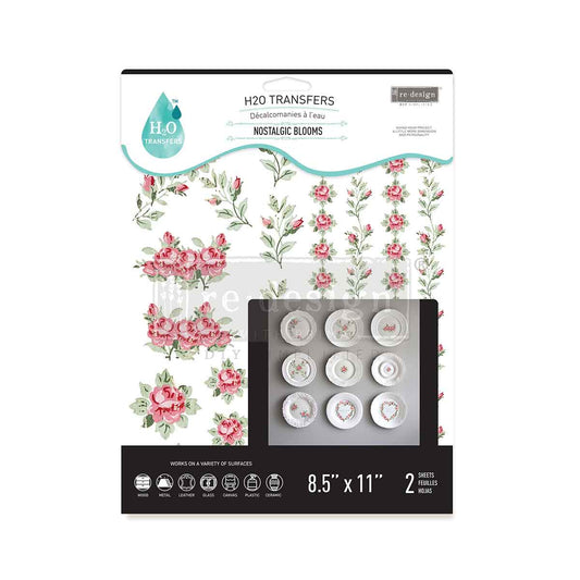 Re-Design with Prima, H2O Transfers, Nostalgic Blooms, 2 sheets, 8.5″x11″, Pink Flowers, Shabby Chic