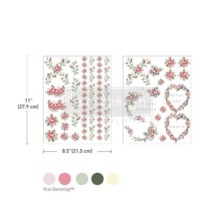 Re-Design with Prima, H2O Transfers, Nostalgic Blooms, 2 sheets, 8.5″x11″, Pink Flowers, Shabby Chic Re-Design with Prima