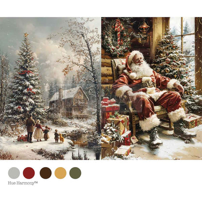 Re-Design with Prima, Decoupage Fiber Paper, Christmas, Silent Night Stories, Santa, Snow Scene, Tree, Cabin, A4, 8.27″x11.69″, 2025 Q4 Re-Design with Prima
