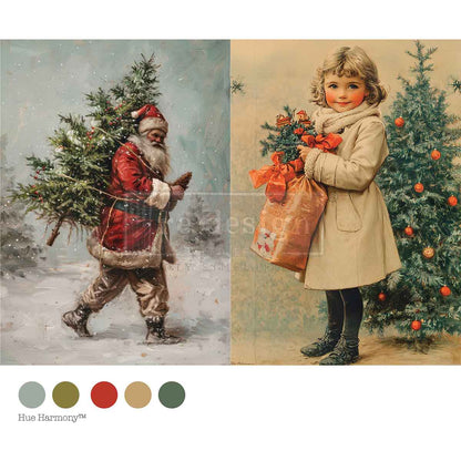 Re-Design with Prima, Decoupage Fiber Paper, Christmas, Vintage Tidings, Santa, Tree, Nostalgic, A4, 8.27″x11.69″, 2025 Q4 Re-Design with Prima