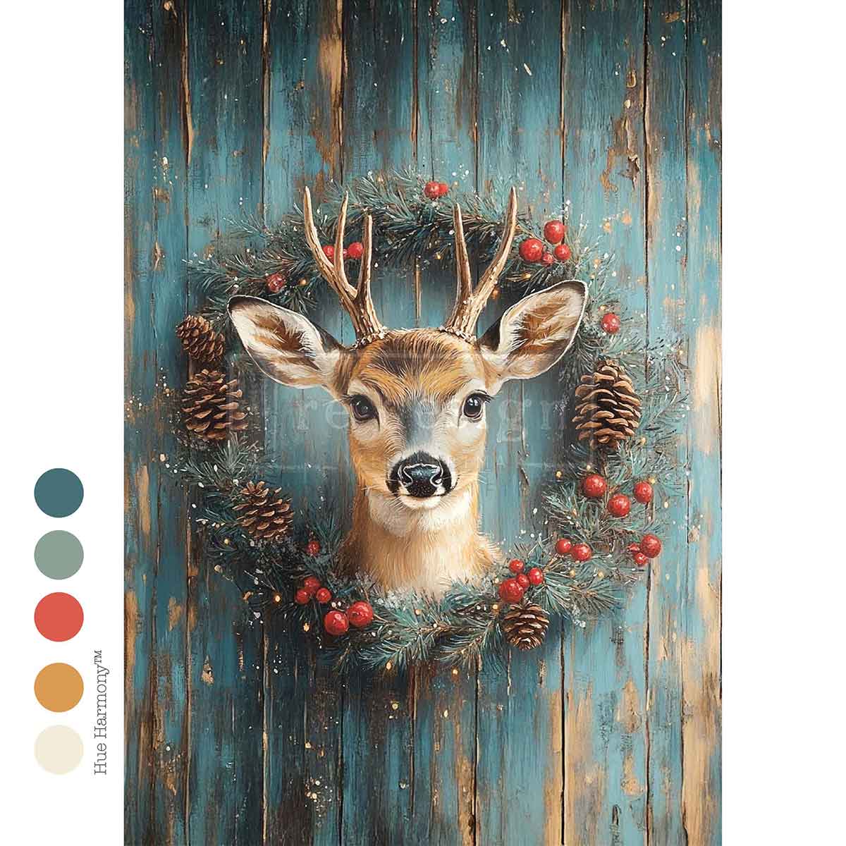 Re-Design with Prima, Decoupage Fiber Paper, Christmas, Jingle-Jingle, Reindeer, Holiday Wreath, A4, 8.27″x11.69″, 2025 Q4