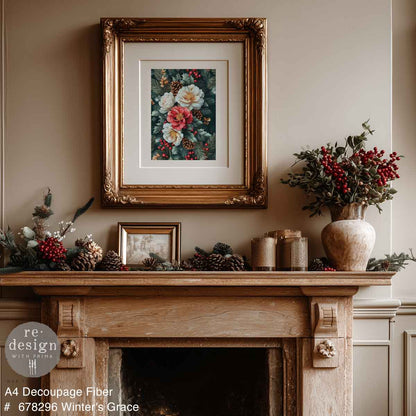 Re-Design with Prima, Decoupage Fiber Paper, Christmas, Winters Grace, Flowers, Florals, Holly, A4, 8.27″x11.69″, 2025 Q4 Re-Design with Prima
