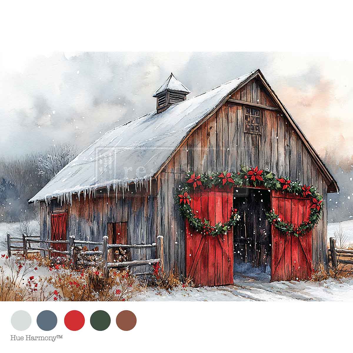 Re-Design with Prima, Decoupage Fiber Paper, Christmas, Cranberry Cabin, Barn, Country, Snow Scene, A4, 8.27″x11.69″, 2025 Q4