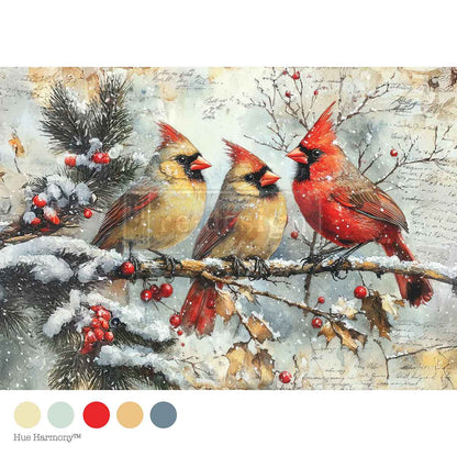 Re-Design with Prima, Decoupage Fiber Paper, Christmas,  Crimson Noel, Cardinals, Snow Scene, Holiday, A4, 8.27″x11.69″, 2025 Q4 Re-Design with Prima
