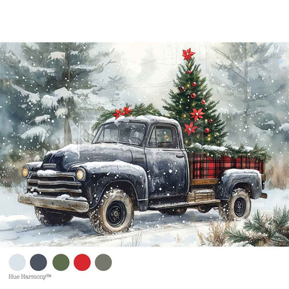 Re-Design with Prima, Decoupage Fiber Paper, Christmas, Country Pines Delivery, Vintage Truck, Country, Snow Scene, A4, 8.27″x11.69″ 2025 Q4 Re-Design with Prima