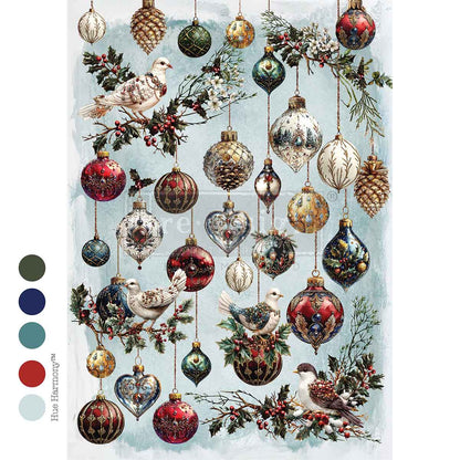 Re-Design with Prima, Decoupage Fiber Paper, Christmas, Jewel Of The Season, Ornaments, Baubles, Decorations, A4, 8.27″x11.69″, 2025 Q4 Re-Design with Prima