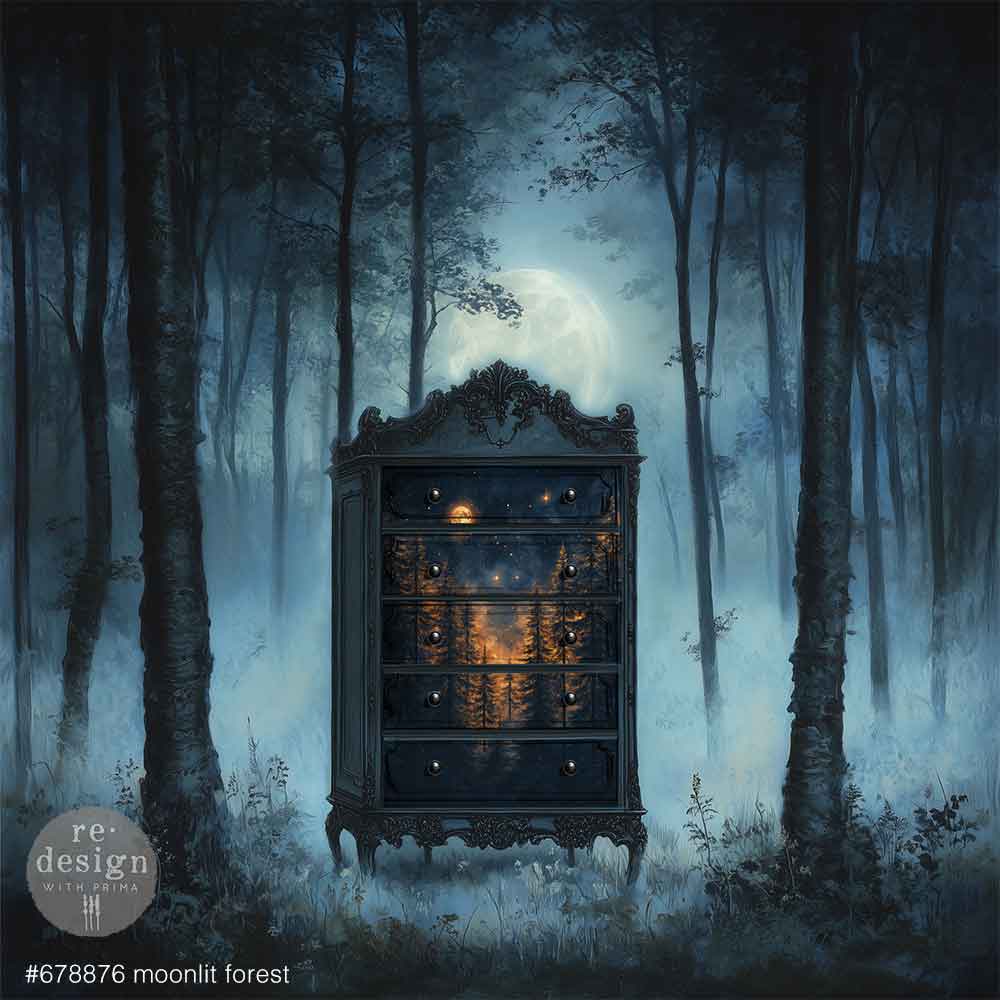 Re-Design with Prima Kacha Decoupage Fiber Pack, Moonlit Forest, Moon Light, Forest, Mixed Media, A1 23.4" x 33.1" Re-Design with Prima