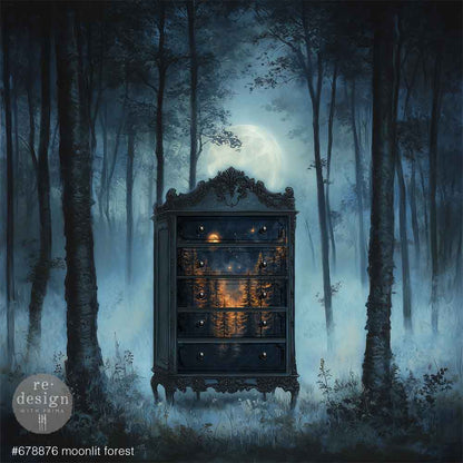 Re-Design with Prima Kacha Decoupage Fiber Pack, Moonlit Forest, Moon Light, Forest, Mixed Media, A1 23.4" x 33.1" Re-Design with Prima
