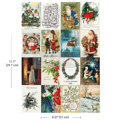 Re-Design with Prima, A4 Rub on Transfers, Season’s Greetings From The Past, Christmas, Squares, Santa, Angels, 1 sheet, 8.3″x11.7″, 2025 Q4 Re-Design with Prima