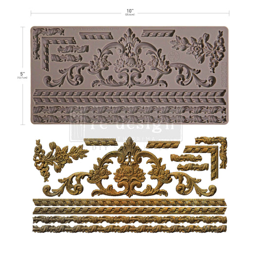 Re-Design with Prima, Silicone Mold, Vintage Style, Decor Moulds®, Regal Flourish, Trims 1 pc, 5″x8″x8mm, Food Safe, 2025 Qtr Release