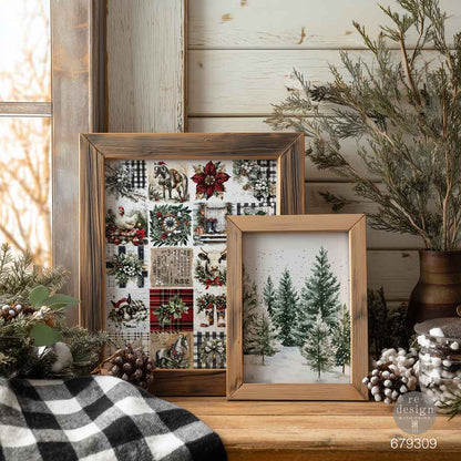 Re-Design with Prima Decoupage Fiber Pack,  Farmhouse Frost, Country Rustic Holiday, 2 sheets, A4 8.3″x11.7″ each, Mixed Media