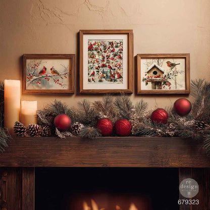 Re-Design with Prima Decoupage Fiber Pack, Feathered Elegance Christmas Cardinals, 2 sheets, A4 8.3″x11.7″ each, Mixed Media