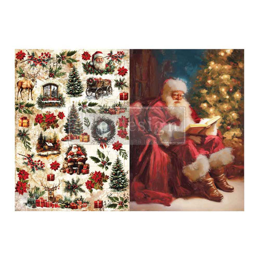 Re-Design with Prima Decoupage Fiber Pack, Everlasting Light, Christmas Elements, Santa, 2 sheets, A4 8.3″x11.7″ each, Mixed Media