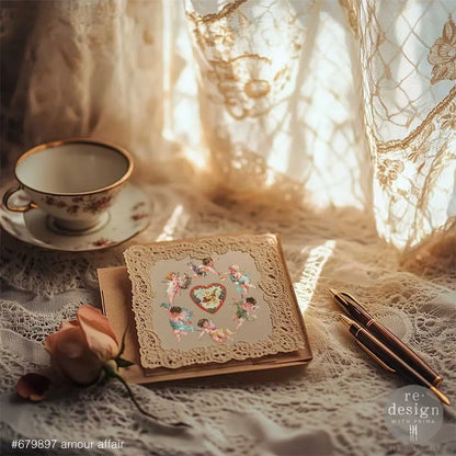 Re-Design with Prima, Small, Rub On Transfers, Amour Affair, Victorian Hearts, Cherubs, Roses, Valentines, 3 sheets, 6″x12″, Crafts Re-Design with Prima