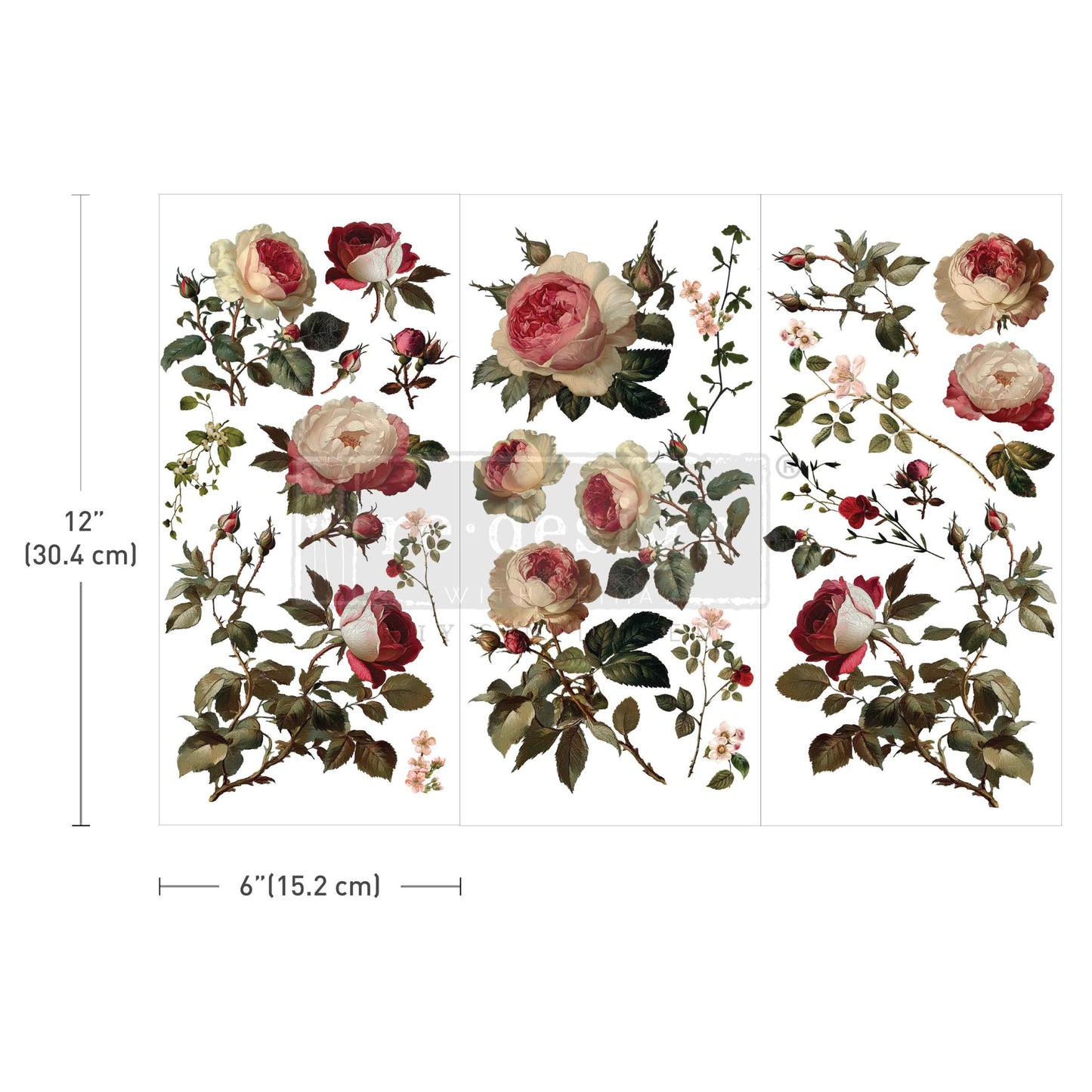 Re-Design with Prima Small Rub-on Transfers, Midnight Roses, 3 sheets, 6″x12″, Mixed Media, Shabby Chic, Vintage Inspired