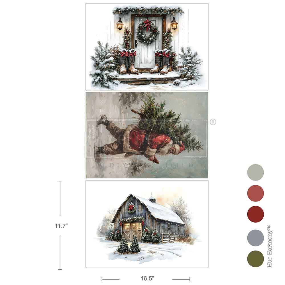 Re-Design with Prima, A3 Decoupage Fiber Pack, Santa's Woodland Stroll, Snowy Cabin, Christmas, 3 sheets, 11.7″x16.5″, 2025 Q3
