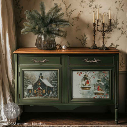 Re-Design with Prima, A3 Decoupage Fiber Pack, Christmas Blessings, Chapel, Birds, Church, 3 sheets, 11.7″x16.5″, 2025 Q3 Re-Design with Prima