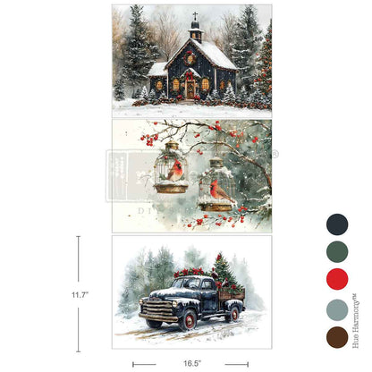 Re-Design with Prima, A3 Decoupage Fiber Pack, Christmas Blessings, Chapel, Birds, Church, 3 sheets, 11.7″x16.5″, 2025 Q3 Re-Design with Prima