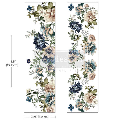 Re-Design with Prima, Rub on, Luxe Transfers®, Whispers Of Indigo, Blue Florals, Lush Greenery, 2 sheets, 3.25″x11.5″ each, Crafts Re-Design with Prima
