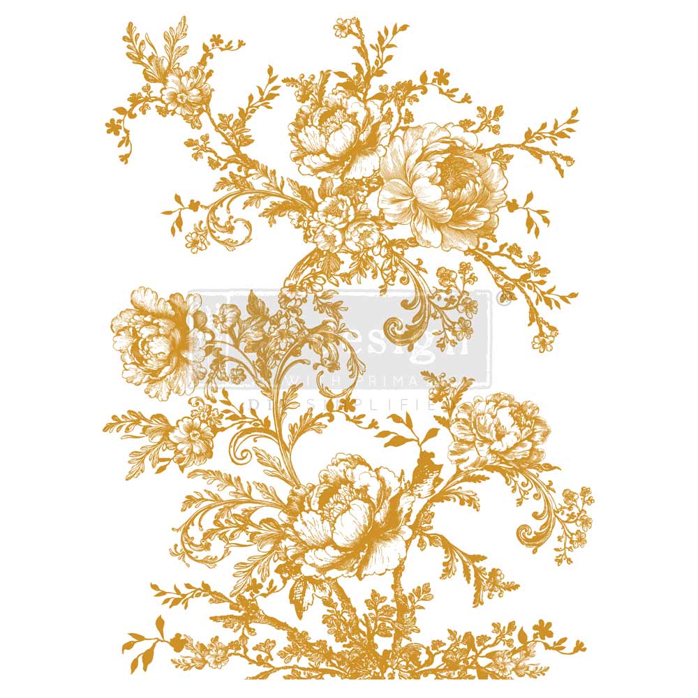 Re-Design with Prima, Decor Transfers Foil,  Eglantine Elegance, Gilded Gold, Rub on Transfer, total sheet size 18″x24″, 2 sheets