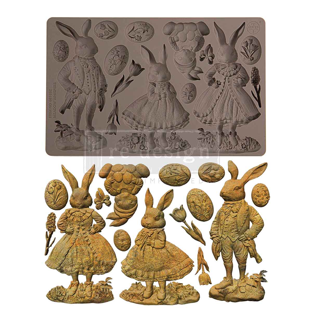 Re-design with Prima, Silicone Mold, Meadow Whispers, Easter, Bunnies, Rabbits, Decor Moulds®, 1 pc, 5″x8″x8mm, Food Safe, 2026 Q1 Re-Design with Prima