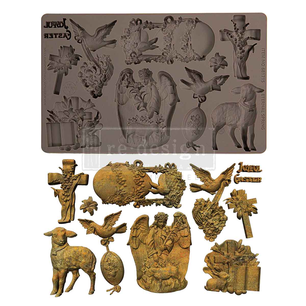 Re-design with Prima, Silicone Mold, Eternal Spring, Easter, Crosses, Lilies, Eggs, Angels, Decor Moulds, 1 pc, 5″x8″x8mm, Food Safe, 2026 Q1 Re-Design with Prima