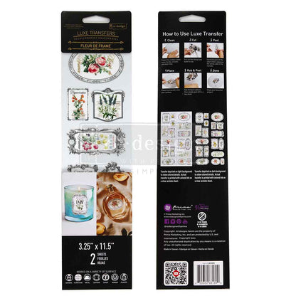 Re-Design with Prima, Rub on, Luxe Transfers®, Fleur De Frame, Vintage Floral Labels, Ornate Frames, 2 sheets, 3.25″x11.5″ each, Crafts Re-Design with Prima