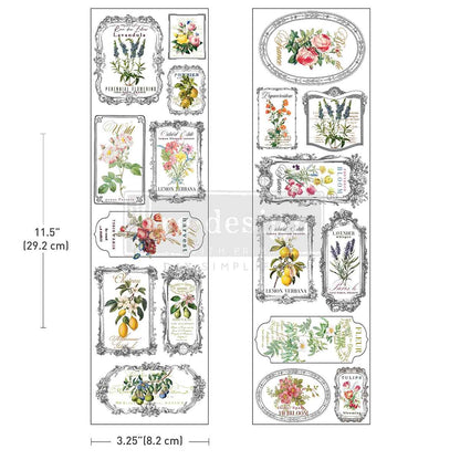 Re-Design with Prima, Rub on, Luxe Transfers®, Fleur De Frame, Vintage Floral Labels, Ornate Frames, 2 sheets, 3.25″x11.5″ each, Crafts Re-Design with Prima