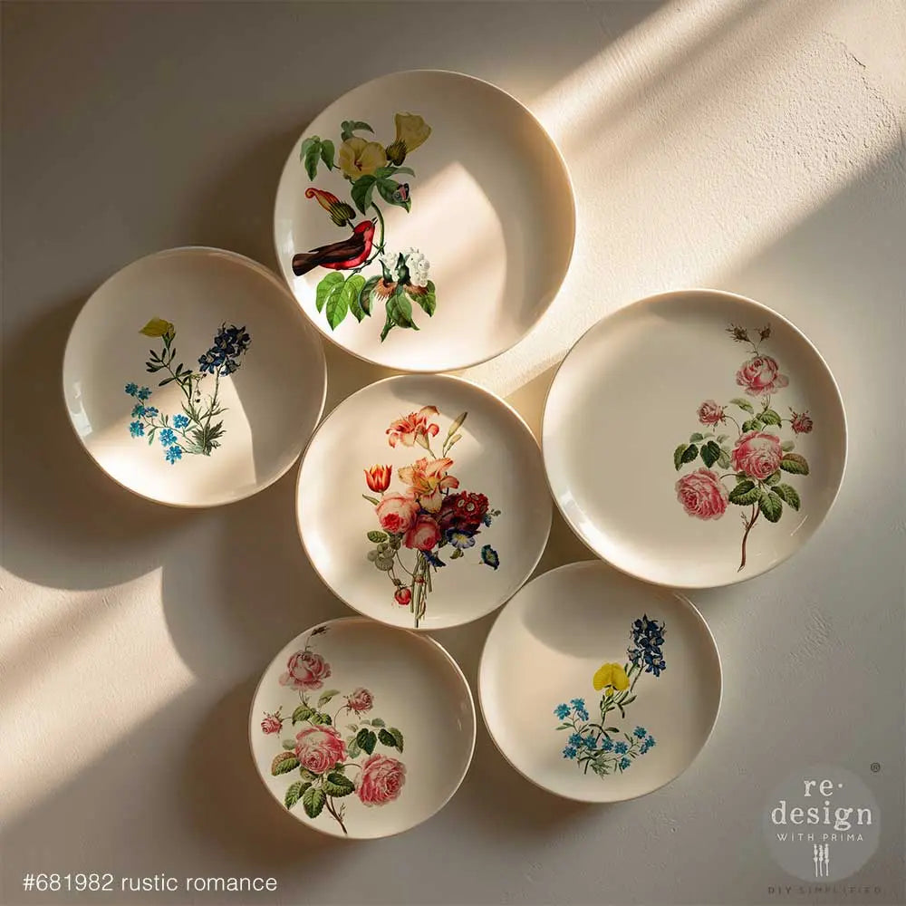 Re-Design with Prima, H2O Transfers, Rustic Romance, Vintage Roses, Wild Lilies, Flowers, Song Bird, 1 sheet, 8.5″x11″, Crafts Re-Design with Prima