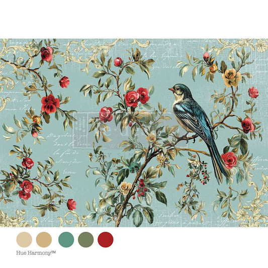 Re-Design with Prima, Decoupage Fiber Paper, The Velvet Nest, Birds, Floral, Blue, Berries, Branches, Size A1, 23.4″x33.1″, 2025 Q4