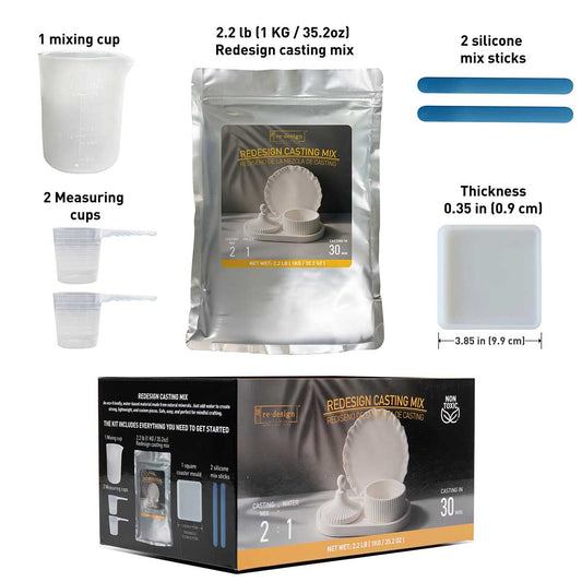 Redesign with Prima, Casting Mix Kit, 1 bag of mix, Mixing Cups, Coaster Mould, Silicone Mixing Sticks, 2.2 lbs Re-Design with Prima