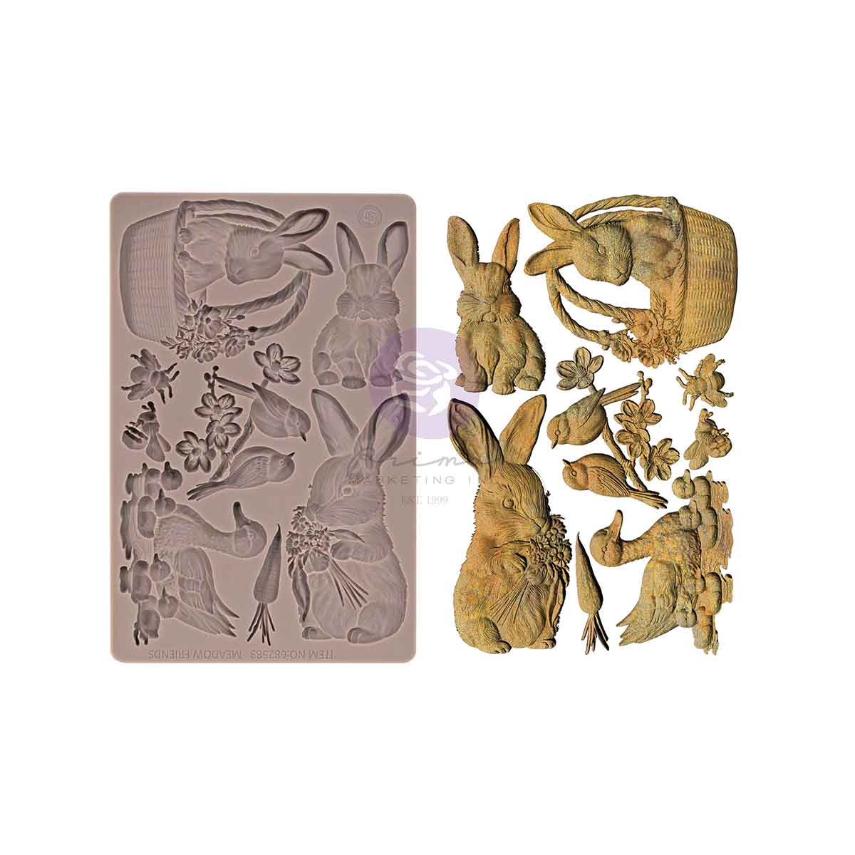 Redesign with Prima, Silicone Decor Mould, Among the Wildflowers Collection, Garden Friends, Easter Bunnies, 1 pc, 5″x8″x8mm, 2026 Q1