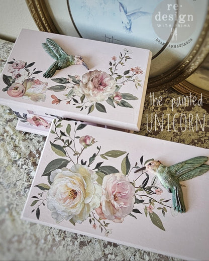 Re-Design with Prima, Middy Rub-on Transfers, Blush Reverie, Pink Roses, Flowers, 3 sheets, 8.5″x11″