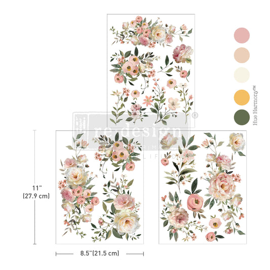Re-Design with Prima, Middy Rub-on Transfers, Blush Reverie, Pink Roses, Flowers, 3 sheets, 8.5″x11″