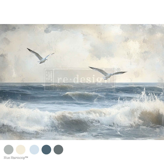 Re-Design with Prima Decoupage Decor Tissue Paper, Echoes On The Water, Nautical Landscape, Ocean, Beach, 1 sheet, 19.5″x30″