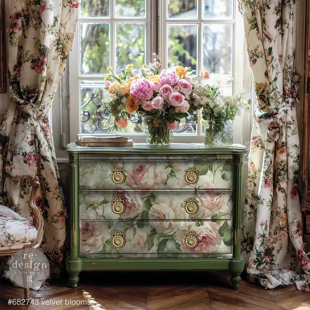 Re-Design with Prima, Decoupage Fiber Paper, Velvet Bloom, Pink Roses, Shabby Chic, Vintage Style, 1 sheet, A1 23.4″x33.1″
