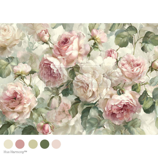 Re-Design with Prima, Decoupage Fiber Paper, Velvet Bloom, Pink Roses, Shabby Chic, Vintage Style, 1 sheet, A1 23.4″x33.1″