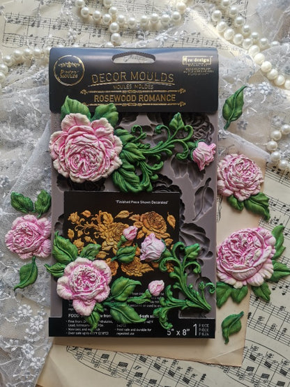 Re-design with Prima Silicone Decor Mould, Rosewood Romance, Roses and Leaves, Embellishments, Food Safe Craft Supplies