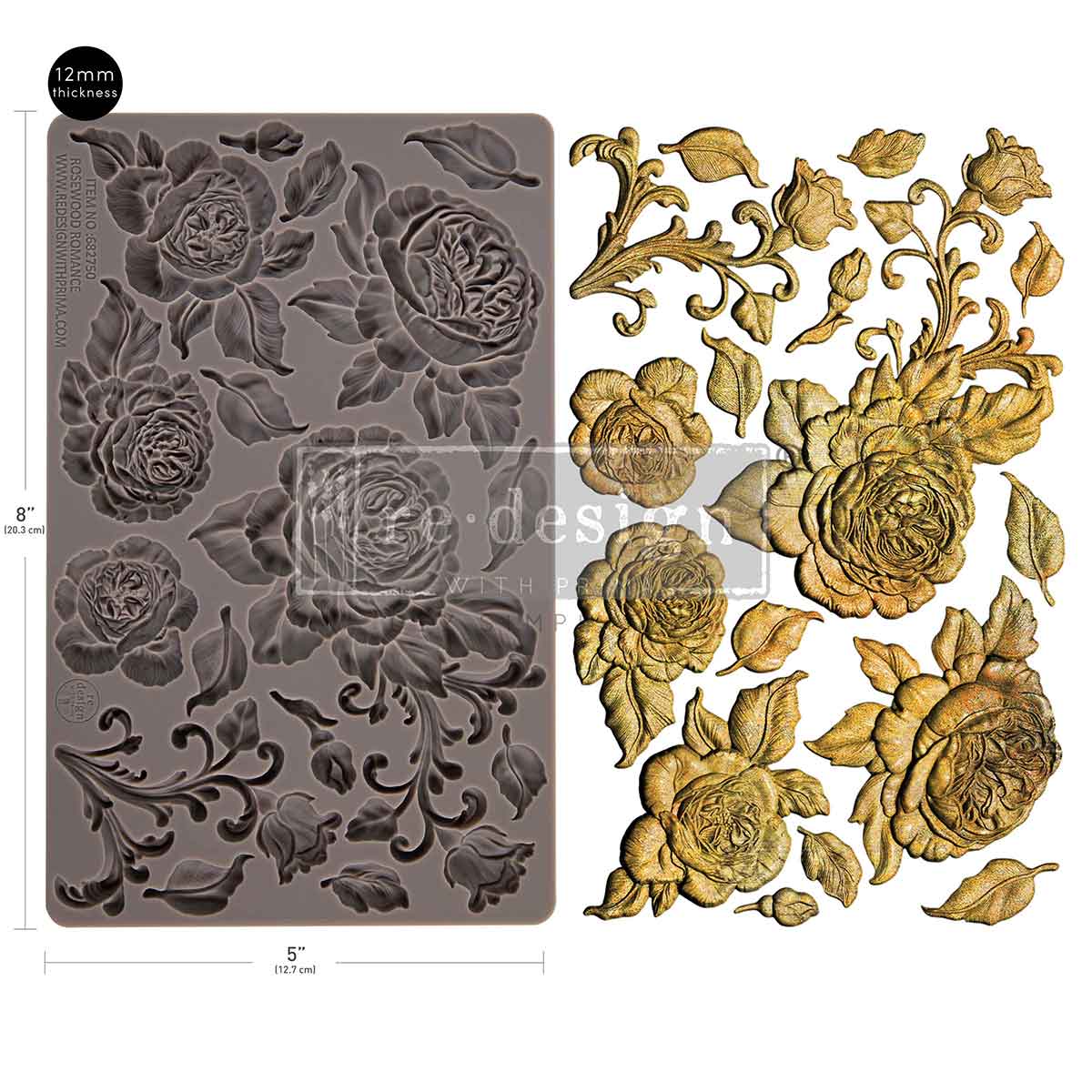 Re-design with Prima Silicone Decor Mould, Rosewood Romance, Roses and Leaves, Embellishments, Food Safe Craft Supplies